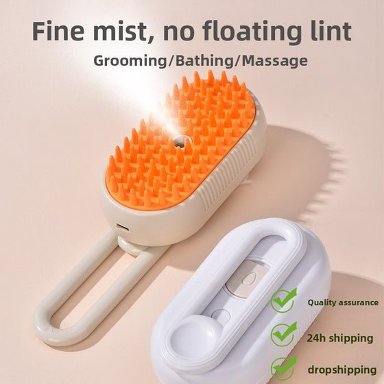 USB Spray Pet Grooming Brush with Soft Rubber Bristles and Loop Handle