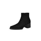 Black suede finish ankle boot with chunky block heel and side zipper on a white background