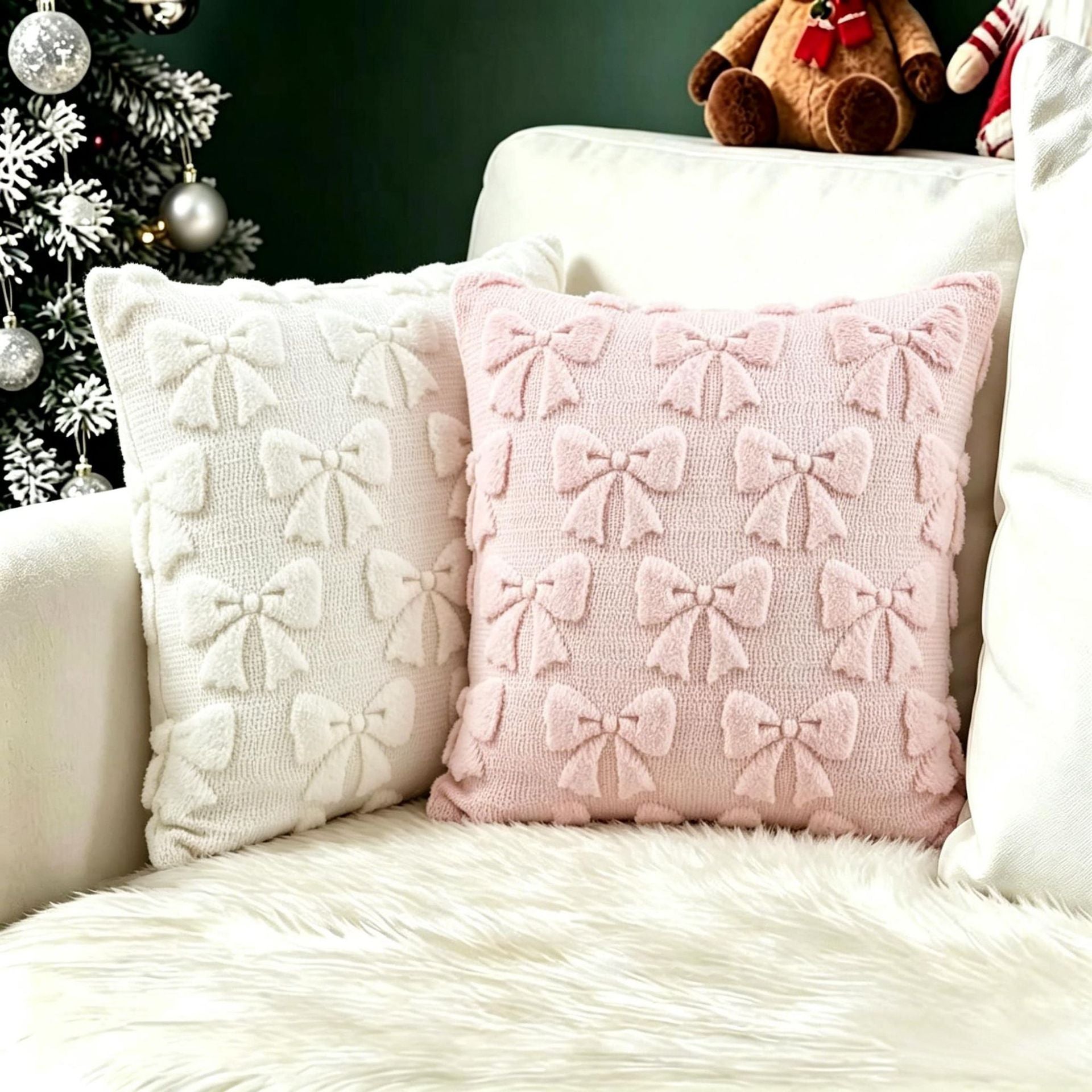 Plush carved cushion cover with red stars raised on a navy plush ground