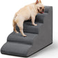 Foam pet steps with a firm core and ribbed cover, wide treads and a non slip base on a hard floor