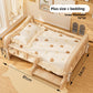 Extra Large solid wood pet bed with bear print bedding set and pillow, inner size 76 x 50 cm
