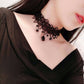 Vintage lace choker necklace with a faceted cabochon centre and hanging bead drops