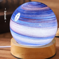 Evening Glow glass planet night light, blue and white swirl, label Sunset, box, USB rechargeable touch, tri-color