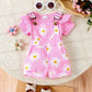 Girls Cotton Printed Top and Overalls Two-Piece Set