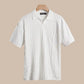 Open lapel johnny collar detail on the mens knitted polo shirt