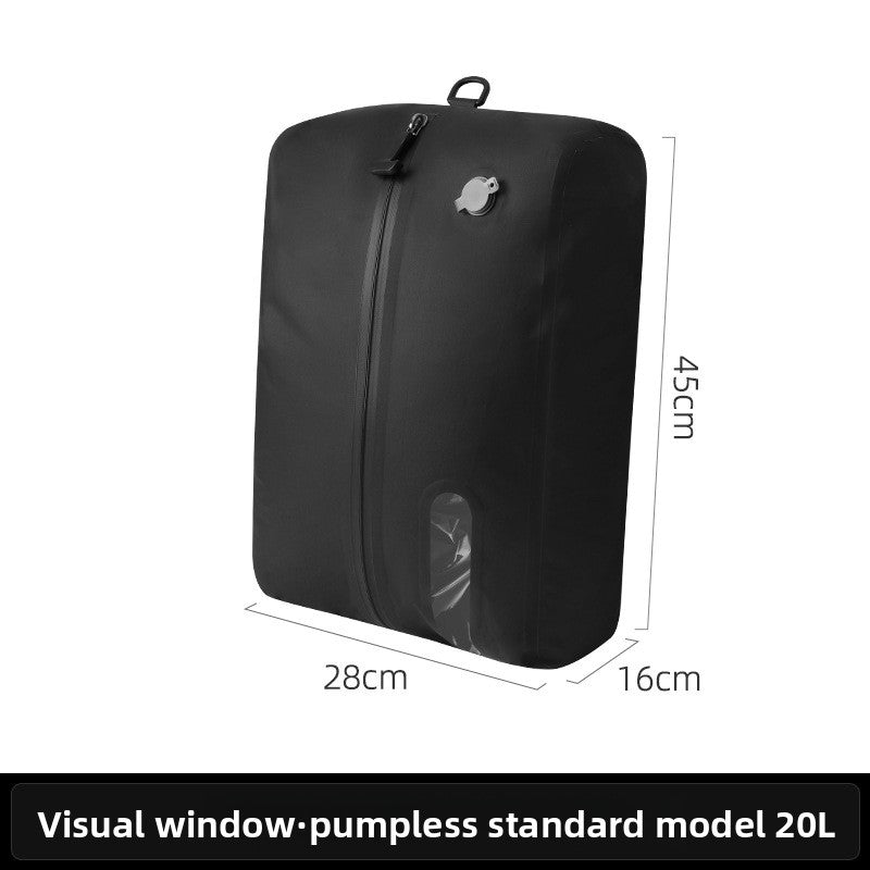 No pump 20L black bag with a clear window strip and 45 by 28 by 16 cm marks, option No Pump 20L