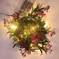 Purple red spiky flower LED fairy string light on a green leaf vine with a warm glow, decorative photo