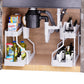 Close up of the pull out drawer runner on the two tier storage rack