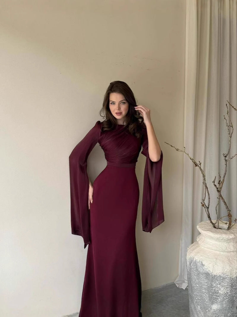 Close-up of the slim-fit dress waistline seam and fabric surface
