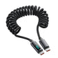 Black coiled braided USB-C to USB-C cable with the digital watt display on one connector