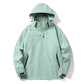 Charcoal gray mens hooded shell jacket front view