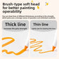 Orange brush marker drawing a thick line and a thin line to show soft tip pressure control