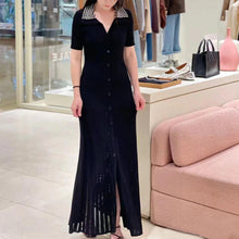 Pearl Collar Ribbed Knit Maxi Dress