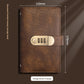 Light brown faux leather banknote money holder book with three dial lock, front view