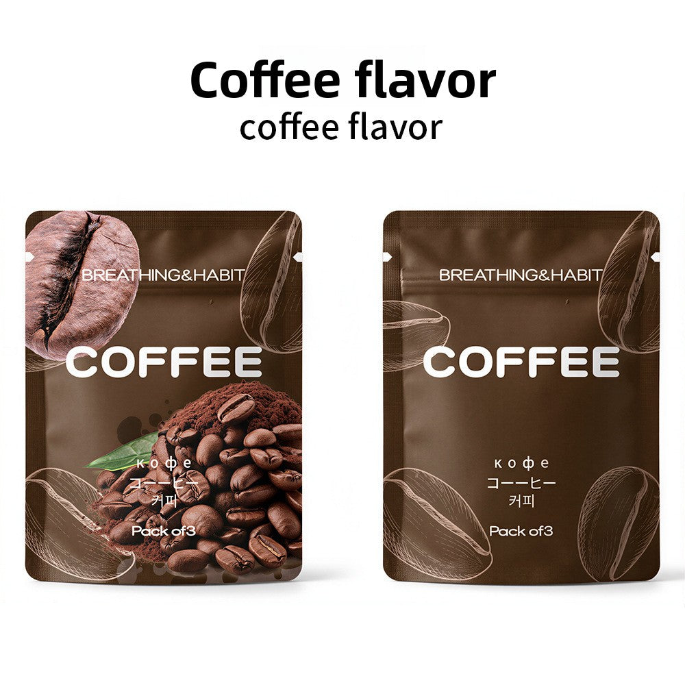 Coffee scented cotton core sachets, front and back, Breathing and Habit branding, pack of three