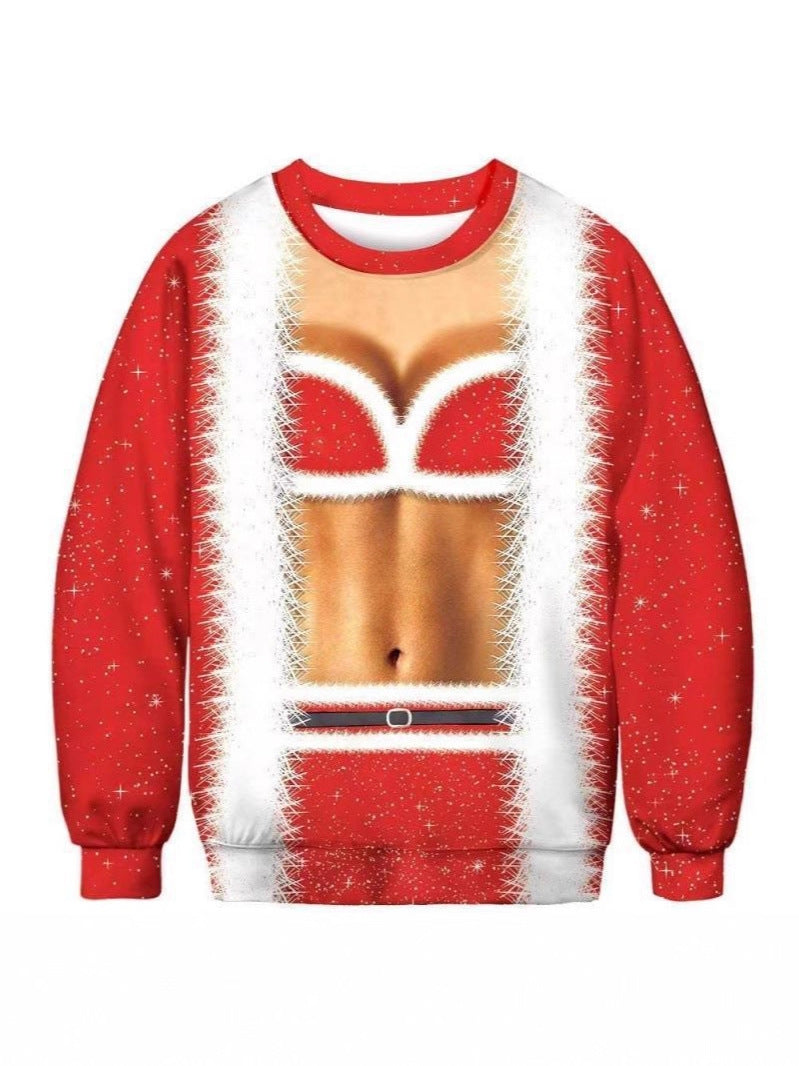 Long sleeve crewneck sweatshirt printed edge to edge with a comic costume style graphic