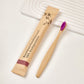 Group of bamboo toothbrushes standing with colored soft bristle heads up