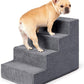 Dark gray four-tier pet steps with a French bulldog on white background, option L3 54x38x40cm