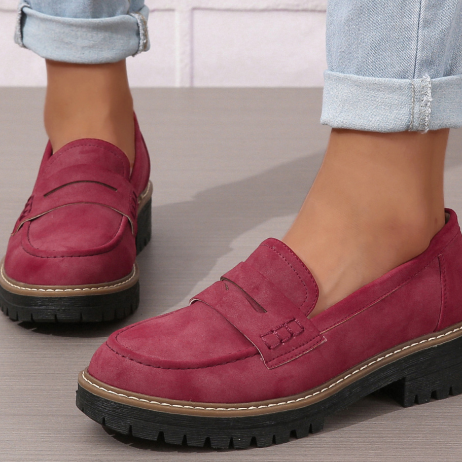 Wine Red women's penny loafer with chunky lug sole and 4 cm heel, size EU 36 option