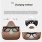 Charging method diagram showing MT5 smart glasses placed into the leather case with the charging contacts aligned