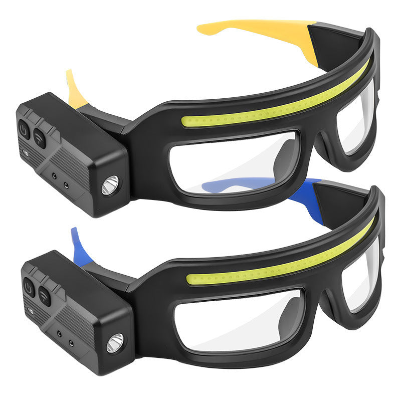 Outdoor LED headlamp worn on the head with the beam pointing forward at night