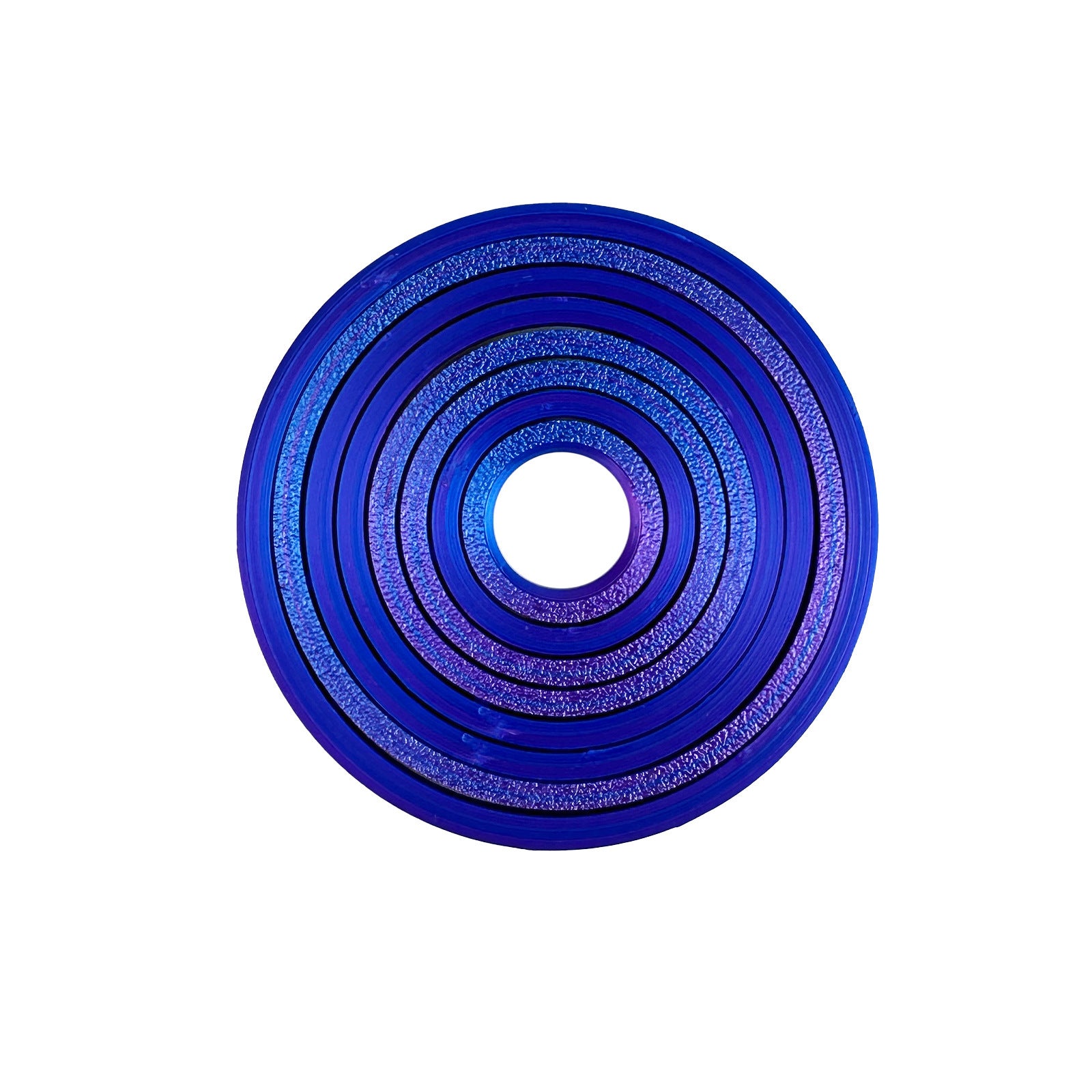 Blue and purple laser gradient gyro ring fidget flat on white, printed ring edges