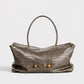 Taupe gray croc embossed shoulder bag with gold ball studs, Stone pattern gray option