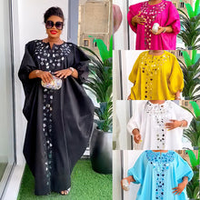 Womens Mirrored Applique Loose Kaftan Maxi Dress with Split Front