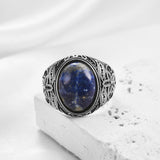 Carved Cabochon Statement Ring, Antiqued Floral Band