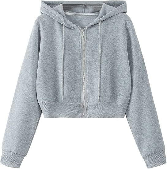 Cropped hoodie with ribbed cuffs and hem shown on a hanger