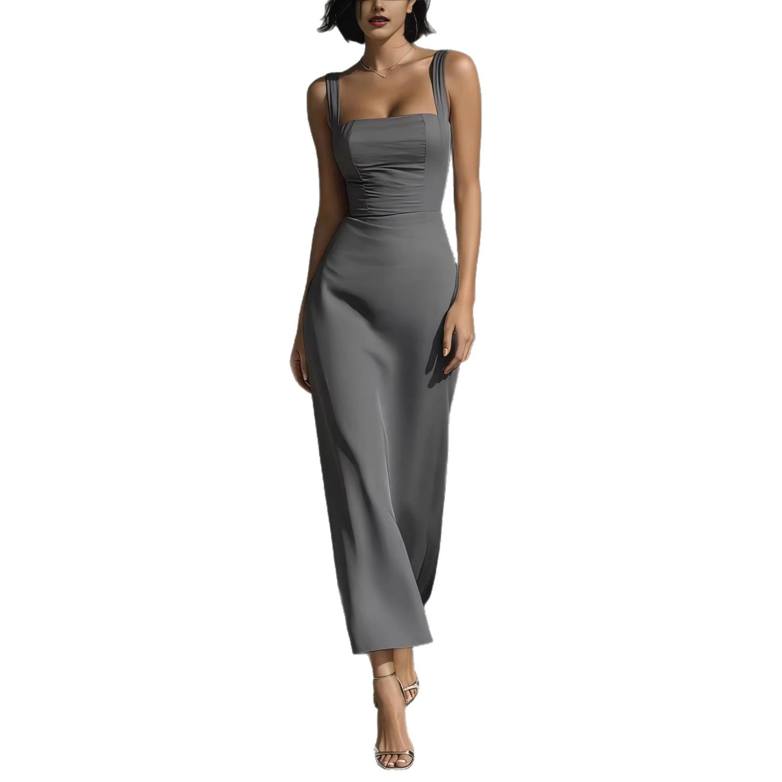 Lined bodice settles flat across the chest in mirror
