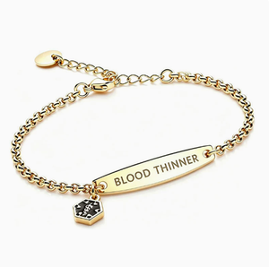 Medical Alert ID Bracelet side angle showing the metal band and clasp
