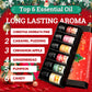 Christmas essential oil gift set of six 10ml bottles arranged in the open box