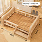 Extra Large solid wood pet bed with a woven summer mat, outer 81 x 54 x 30 cm