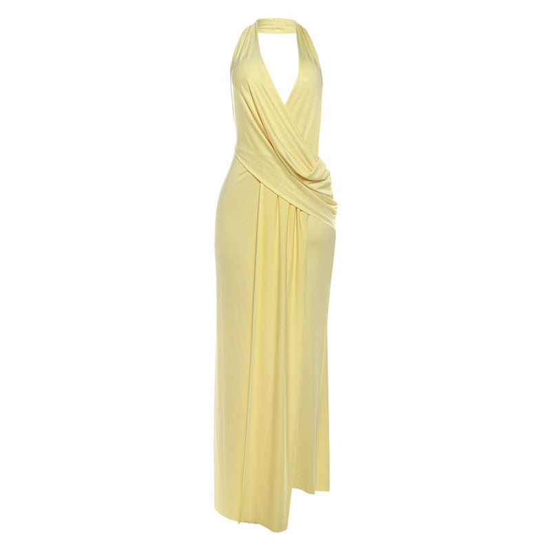 Elegant Halter Neck Deep V Back | angled product hero shot