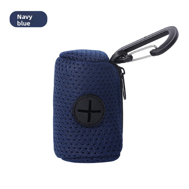Pet waste bag dispenser pouch, mesh navy pouch with clip
