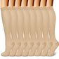 Multi pair set of patterned compression socks reaching just below the knee