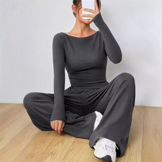 Women's Long Sleeve Top and Wide Leg Pants Two Piece Set