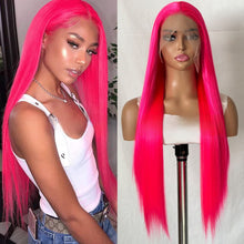 Women's Rose Pink Long Straight Synthetic Lace Front Wig