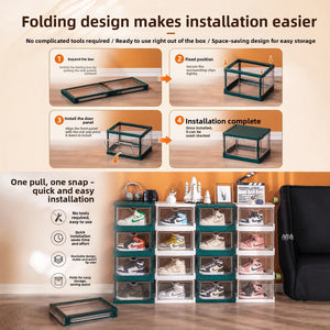 Transparent PVC shoe storage box with a front opening swing door