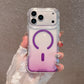 Gradient purple clear polycarbonate iPhone case, raised camera shelf and purple back ring