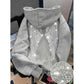Light Gray pullover hoodie with rhinestone wings on the back and a stone close-up, option photo for Light Gray M