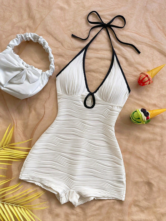 Textured Halter Neck Bodycon Romper