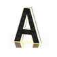 Black and gold solar LED house number sign, one character with a backlit warm outline, three quarter view