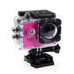 Pink action camera body inside its transparent underwater case