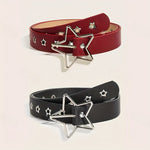 Black and wine red PU belts with silver five pointed star buckles coiled