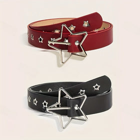 Women's Five-Pointed Star PU Leather Belt with Alloy Buckle