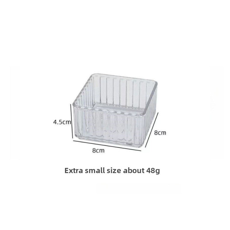 Extra small square clear acrylic organizer tray measured 8 by 8 by 4.5 cm