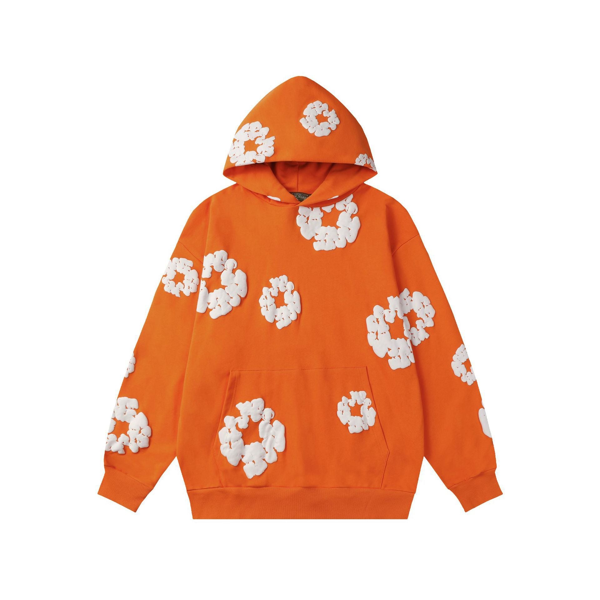 Cotton wreath print pullover hoodie shown in a simple lifestyle frame