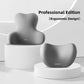Gray ergonomic lumbar cushion and neck pillow set shown on white display